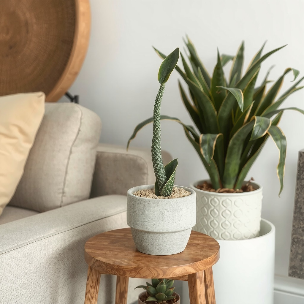 A well-placed plant on a side table
