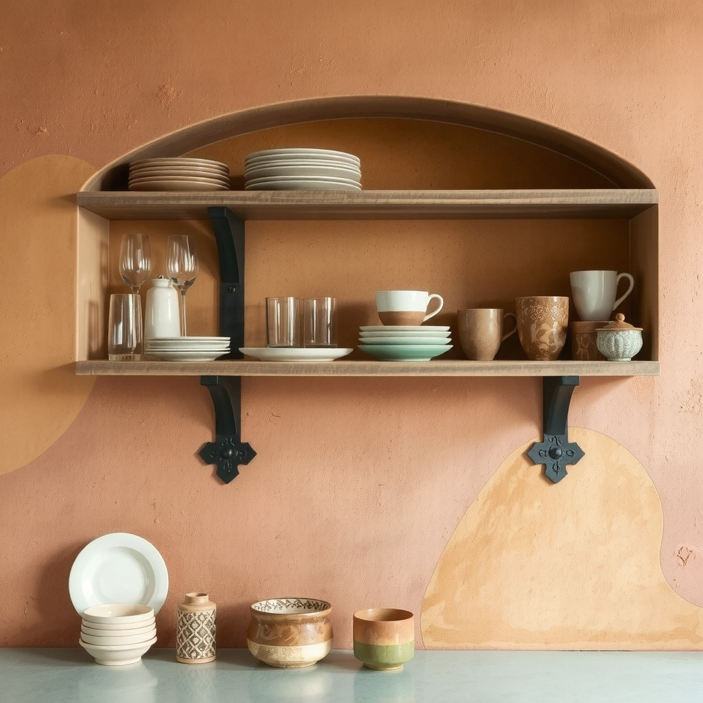 Open shelving with ceramic dishes