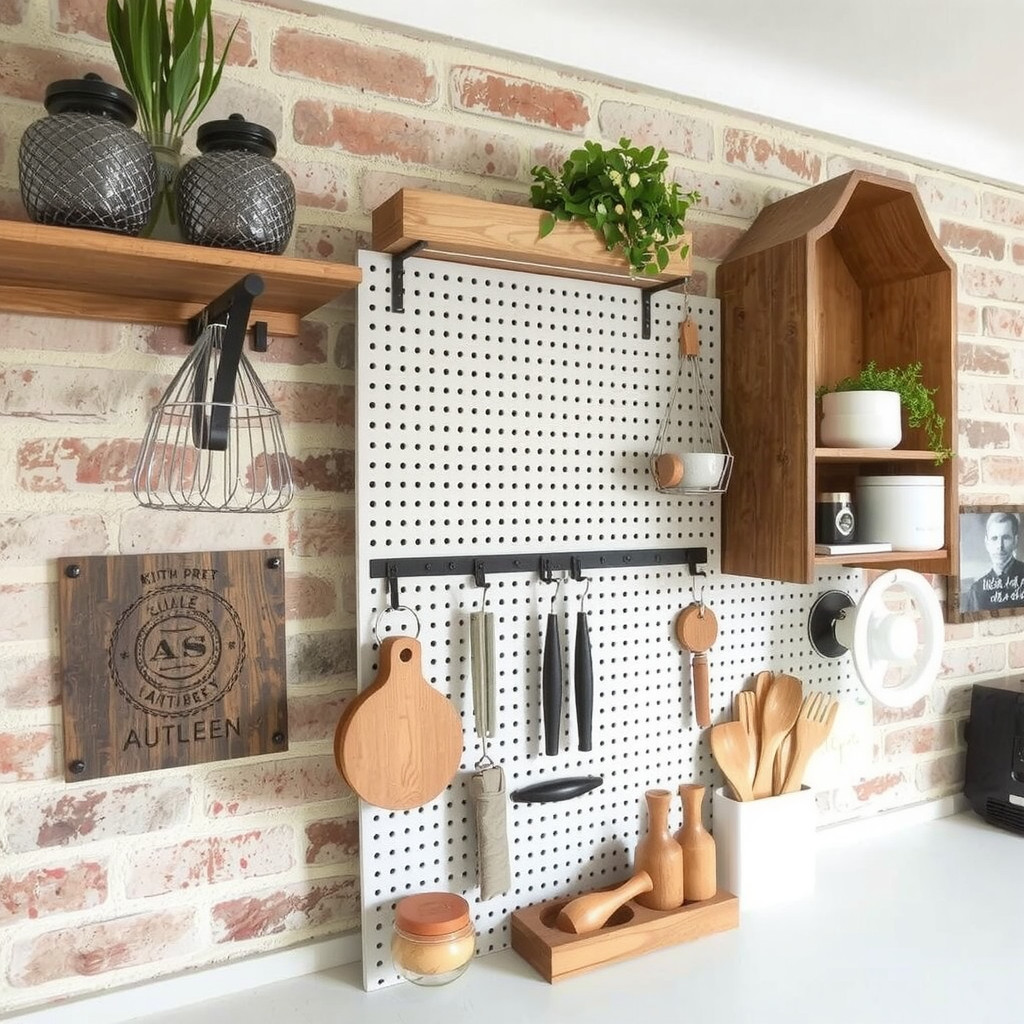 Kitchen organizer system with a pegboard