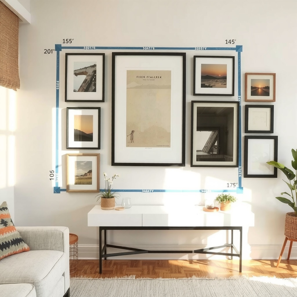 Measured gallery wall with marked sightlines