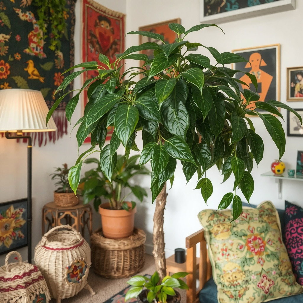 Plant with floor lamp