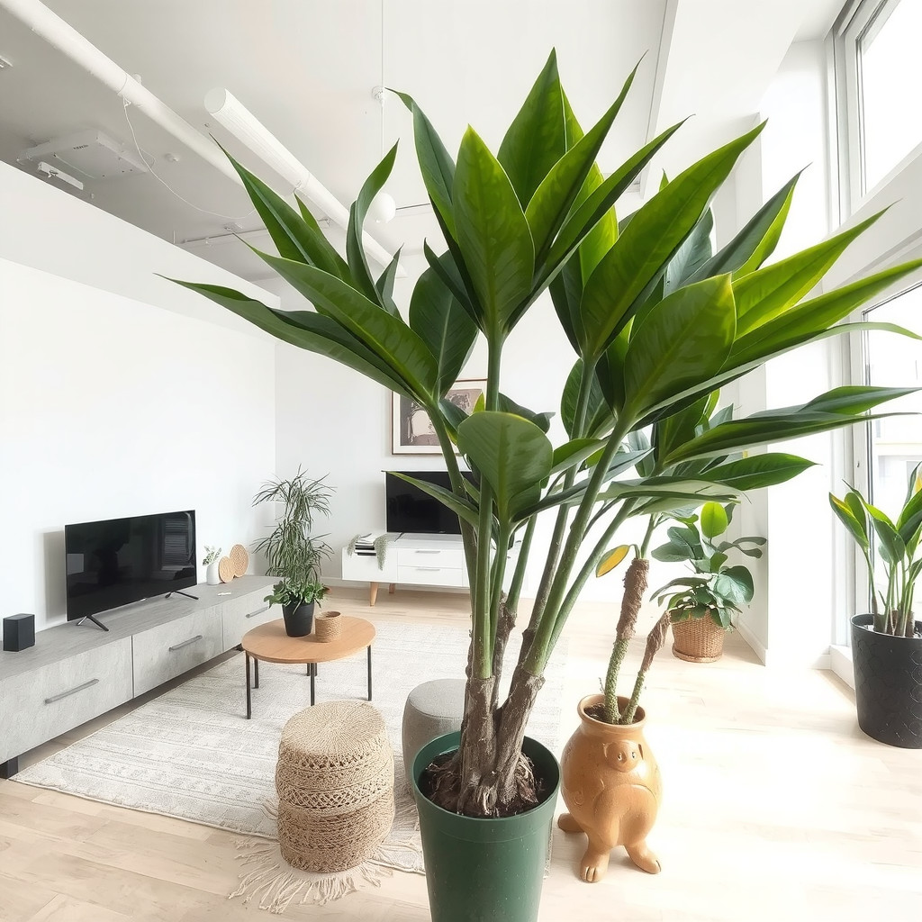 Large Dracaena plant in a living room