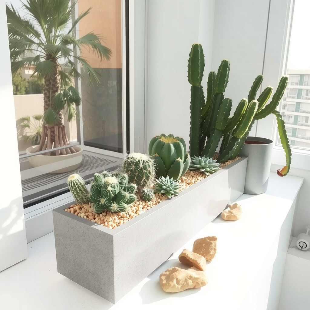 Succulents and cacti on windowsill