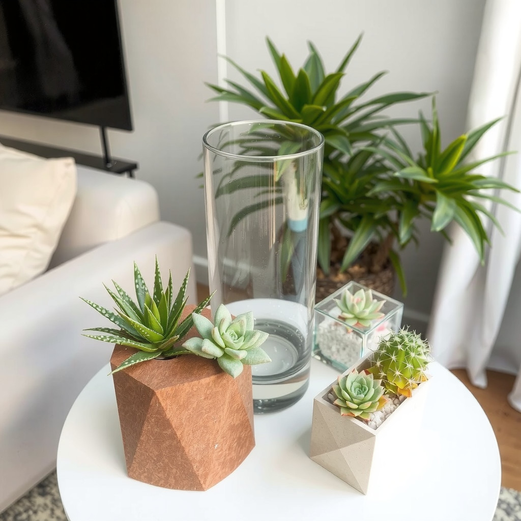Group of succulents on a side table