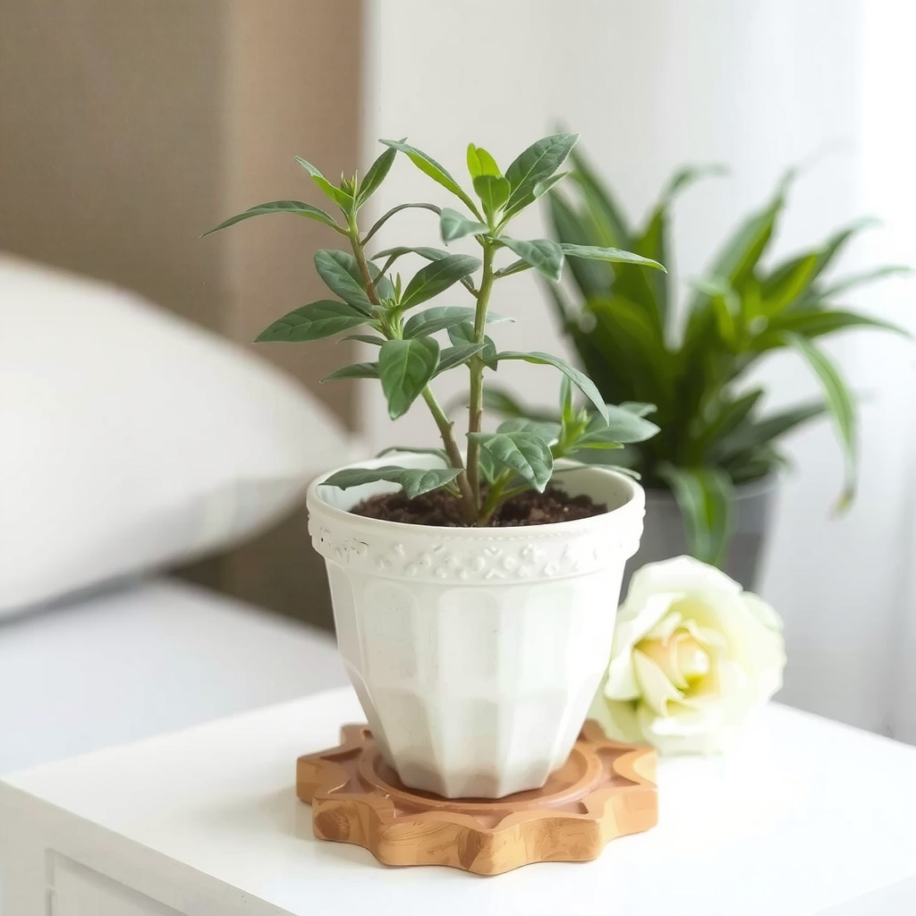 Prayer plant on a bedside table