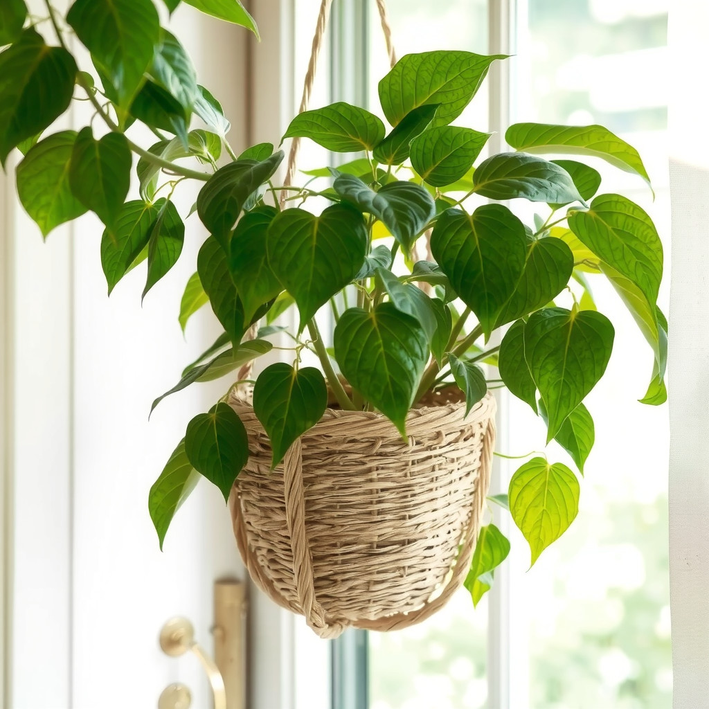 Pothos plant in a hanging basket
