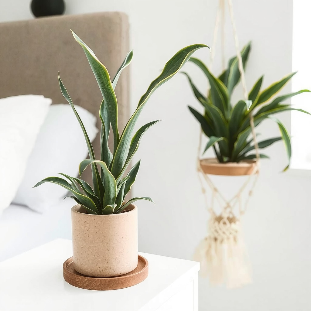 Snake plant on a bedside table