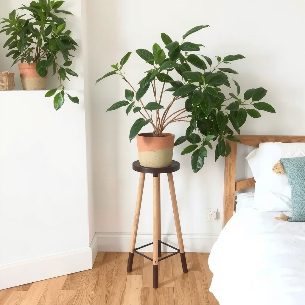 Plant stand in a bedroom