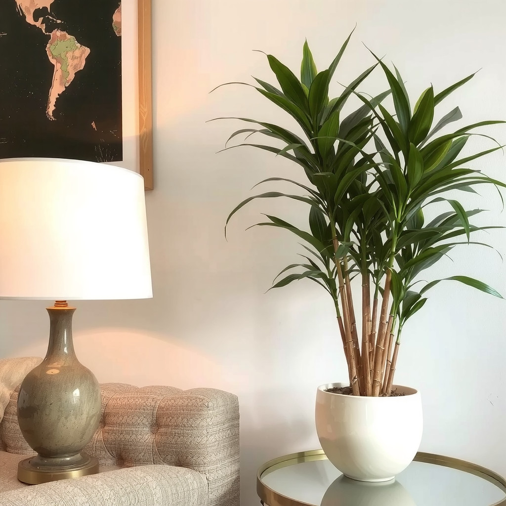 Table lamp next to a low maintenance plant