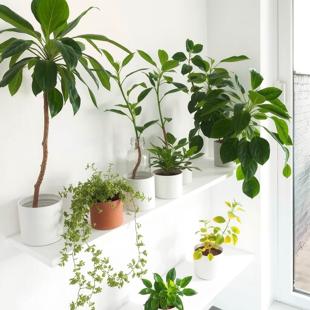 Low maintenance plants on a shelf