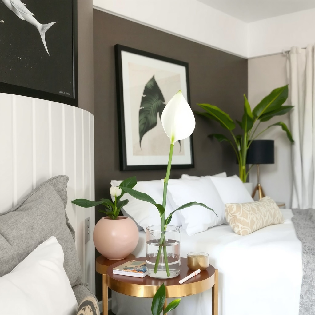 Peace lily on a bedside table