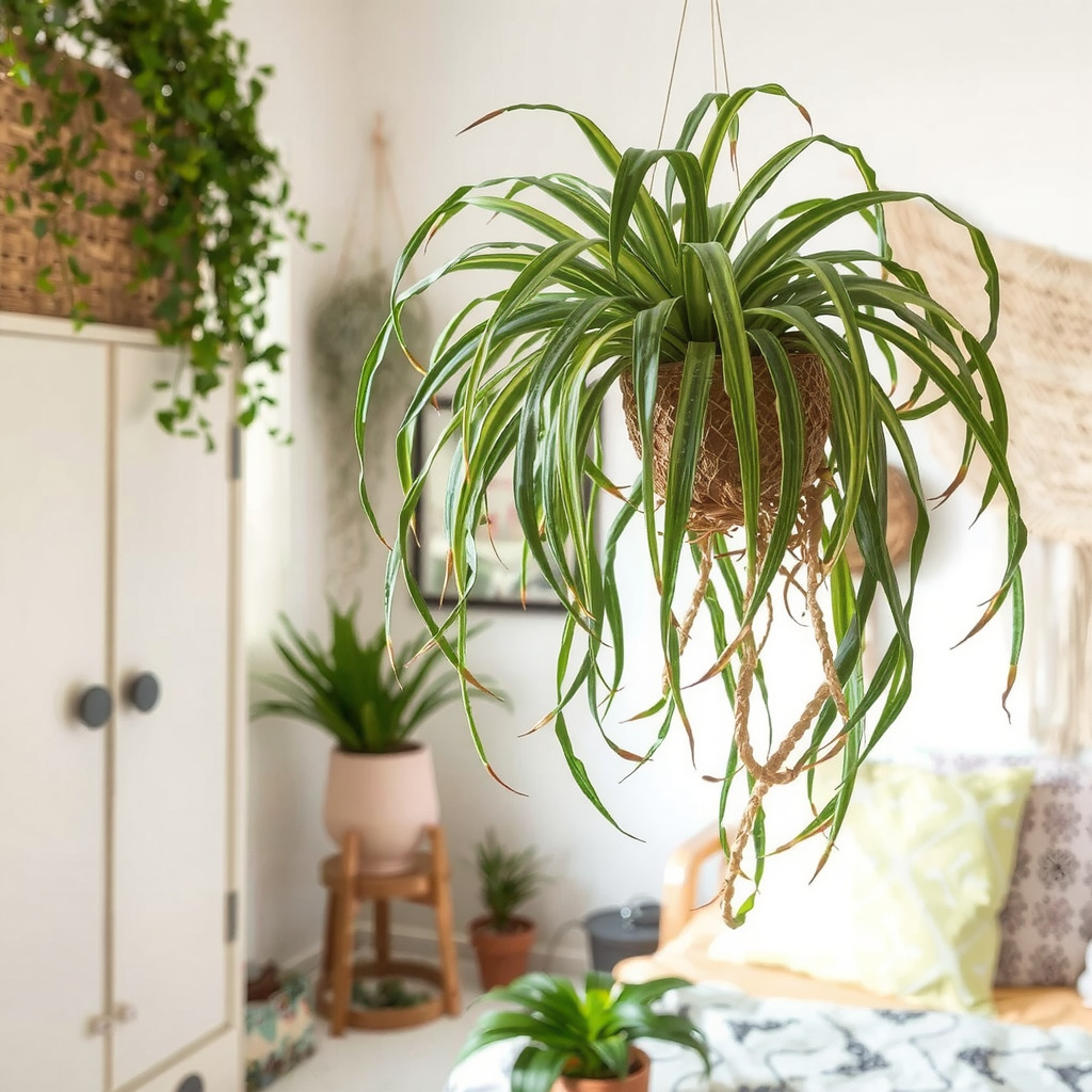 Spider plant hanging from the ceiling