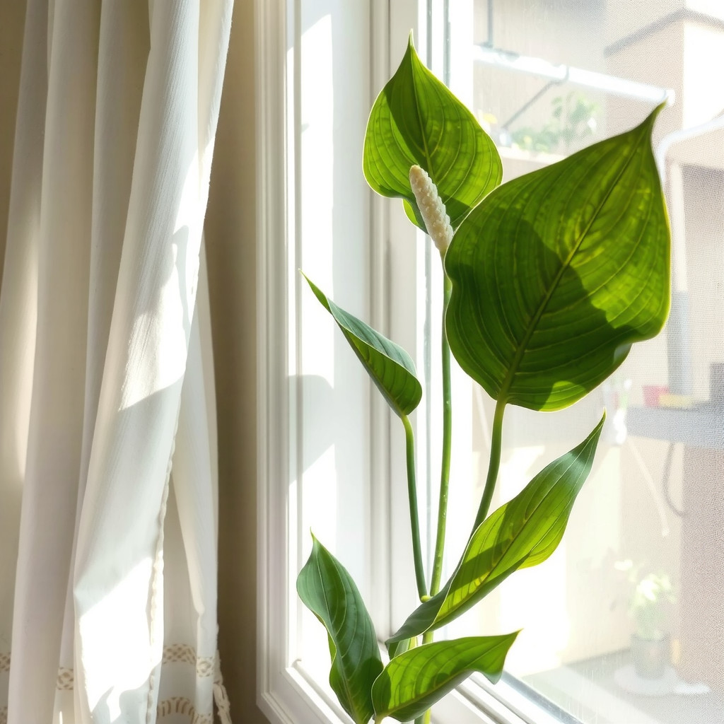 Peace Lily on a bedroom windowsill