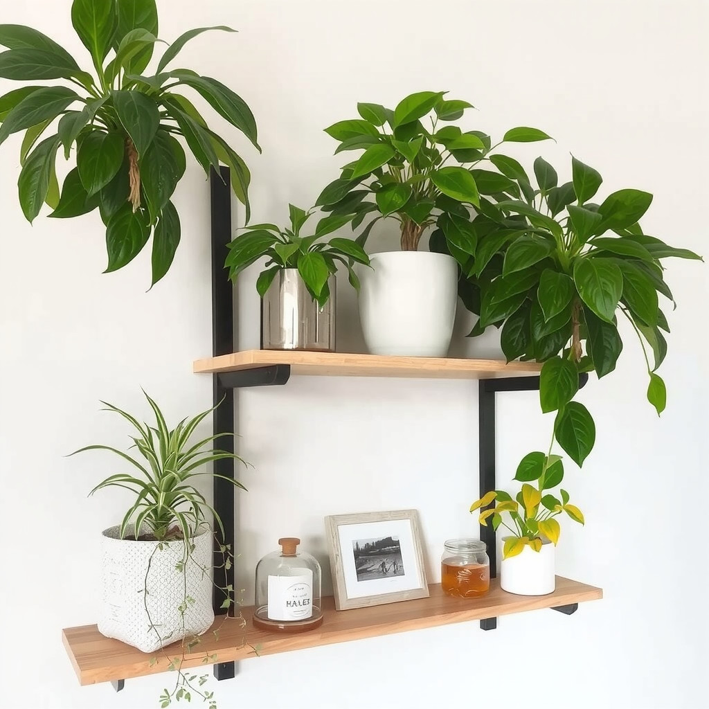 Low maintenance plants on a bedroom shelf