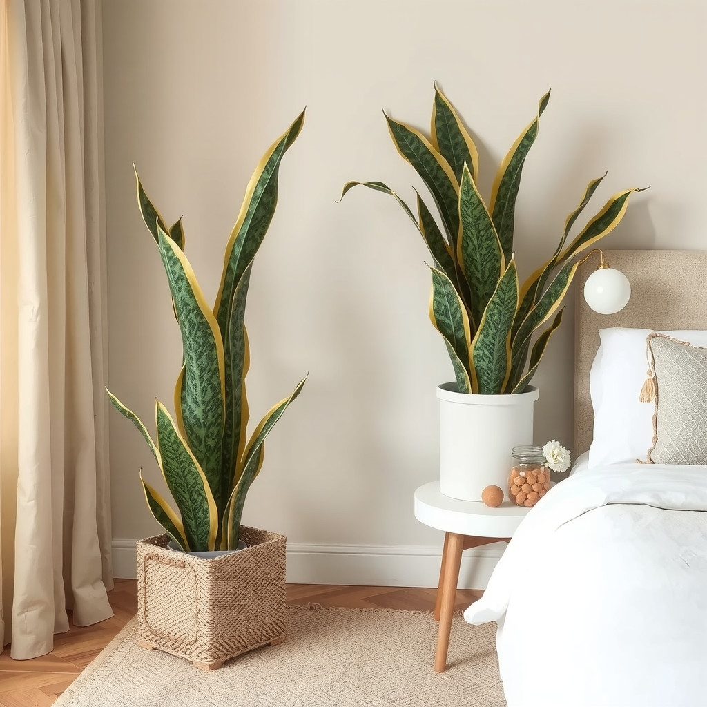 Snake plant in a bedroom corner