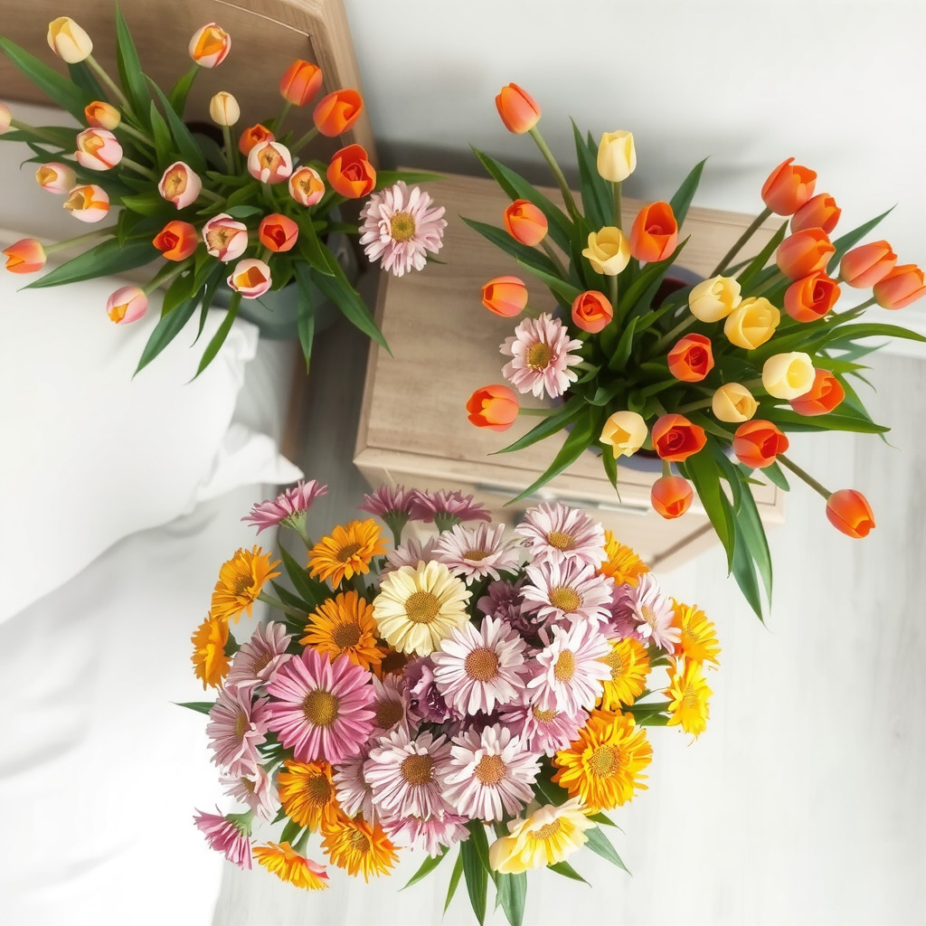 Colorful flowers in a bedroom