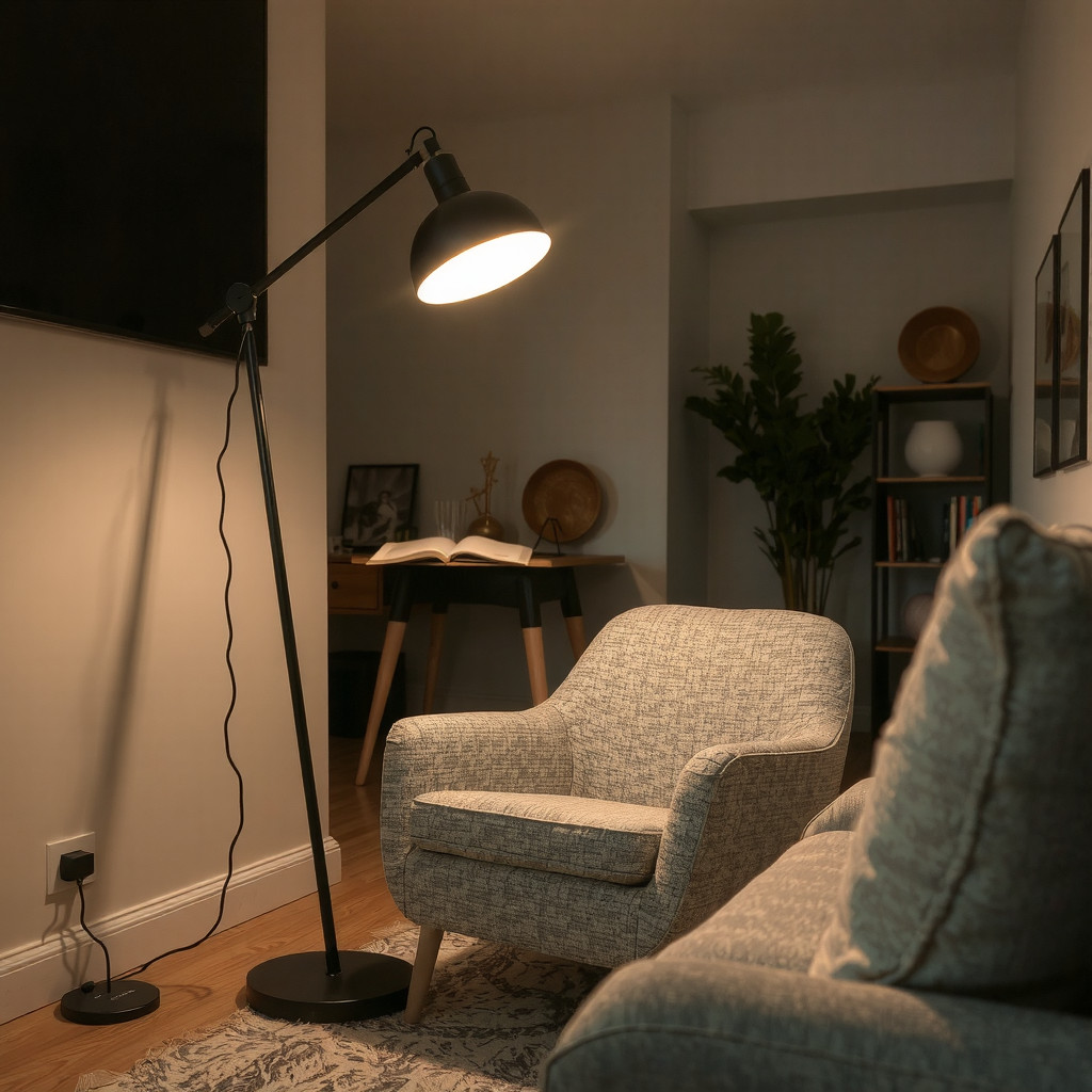 Cozy corner with warm floor lamp