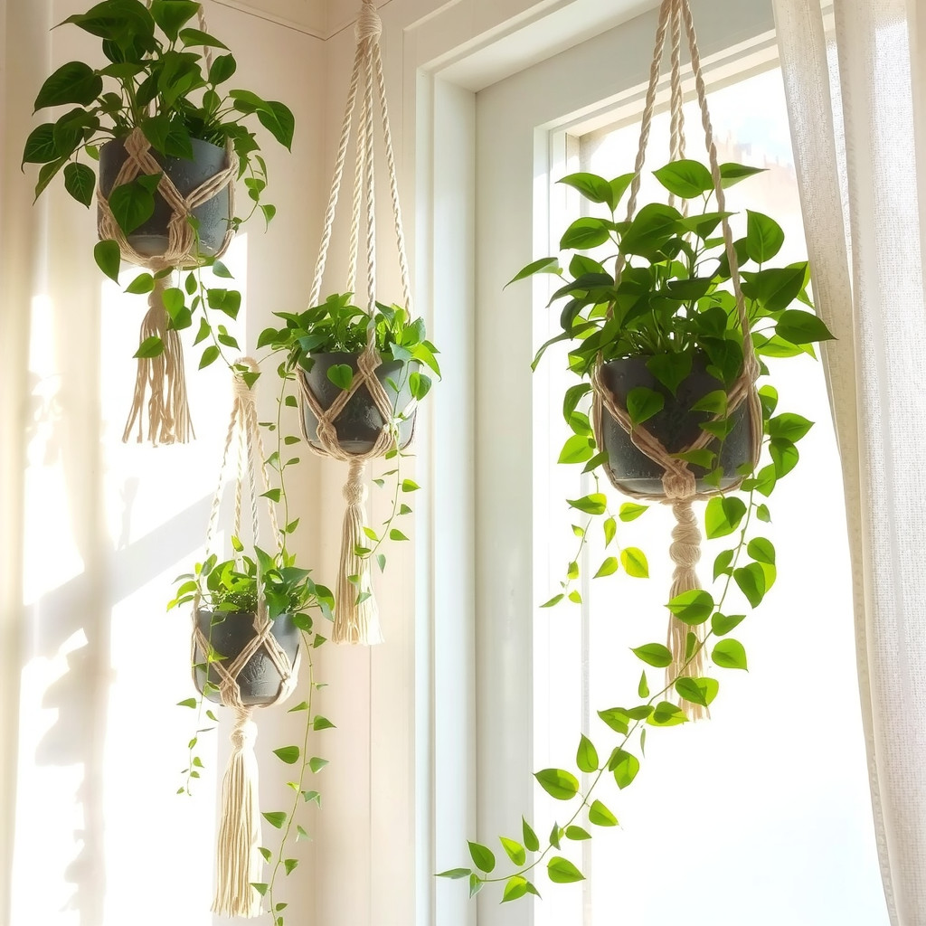 Hanging plants near a window
