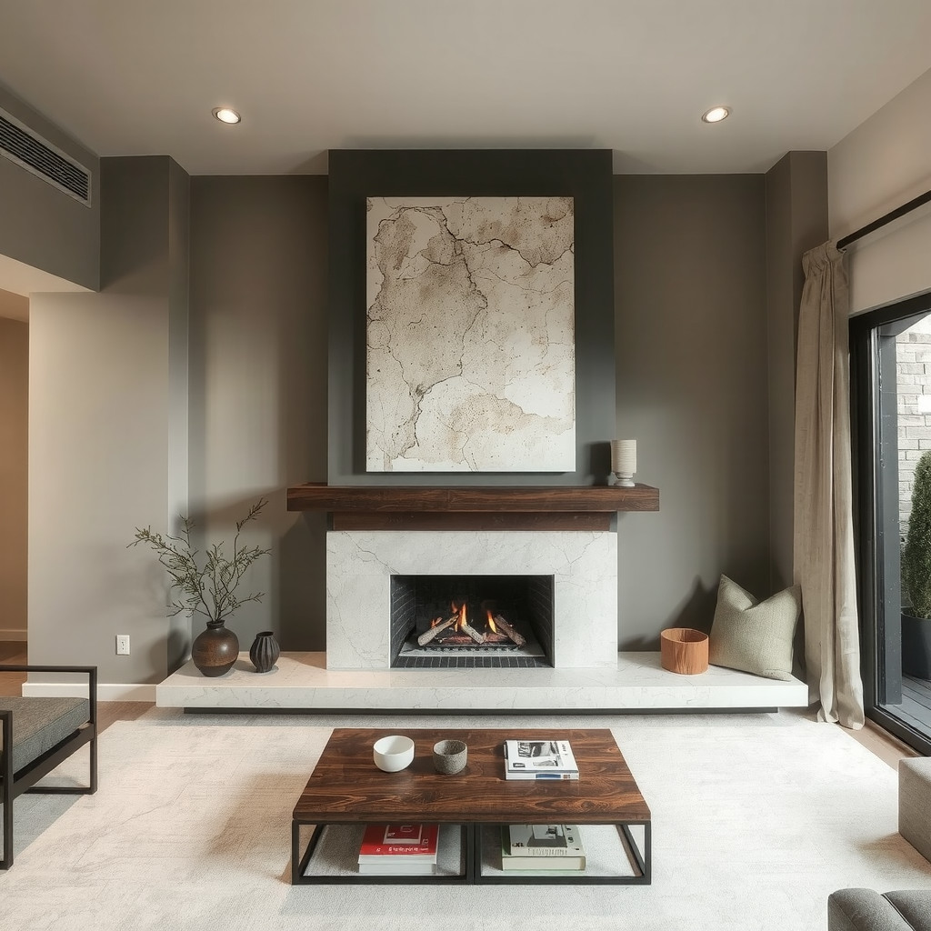 Limestone fireplace as a focal point