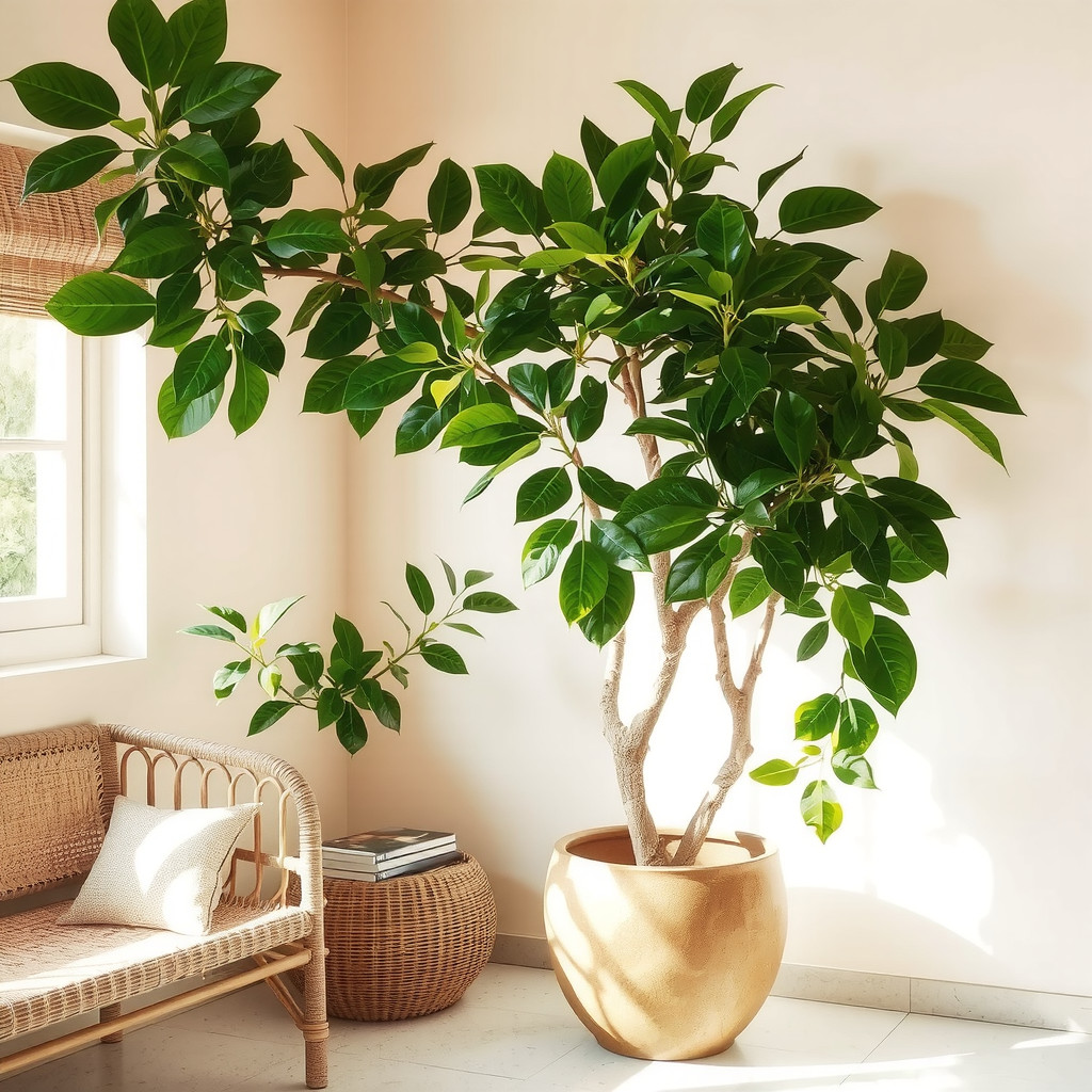 Large indoor tree in a sunlit corner