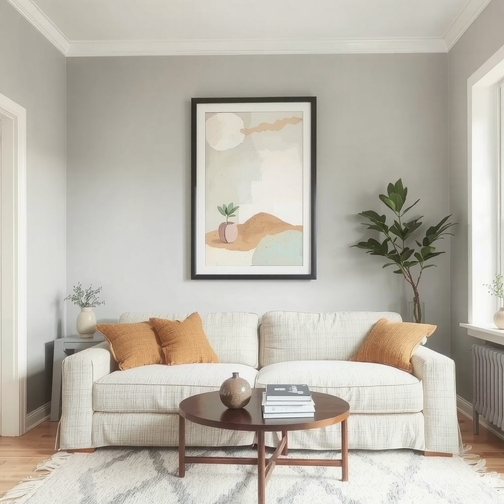 Large abstract art piece on a living room wall