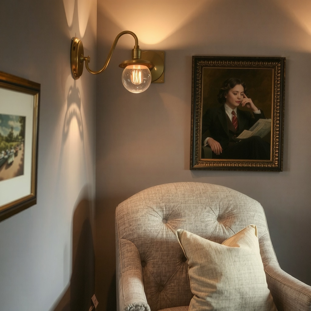 Wall sconces illuminating a cozy reading nook