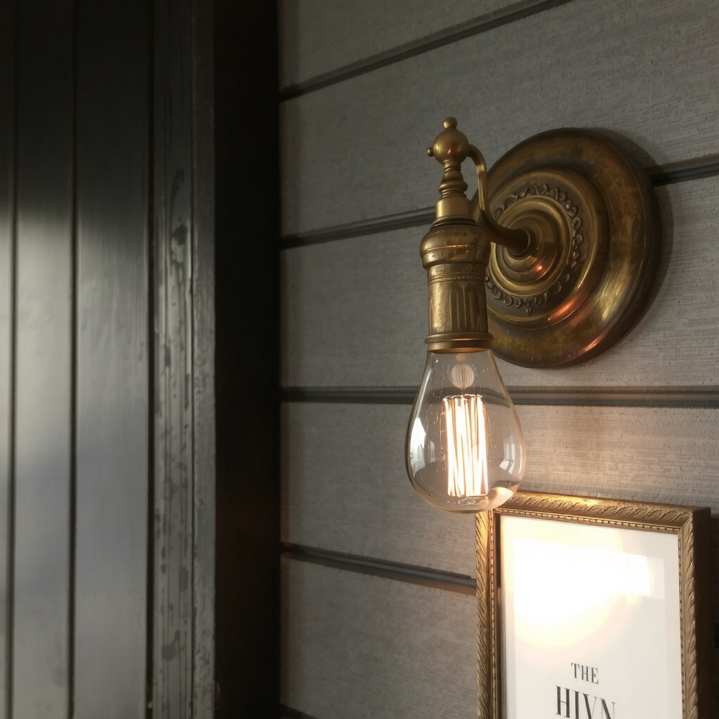 Brass wall sconce illuminating a dark corner