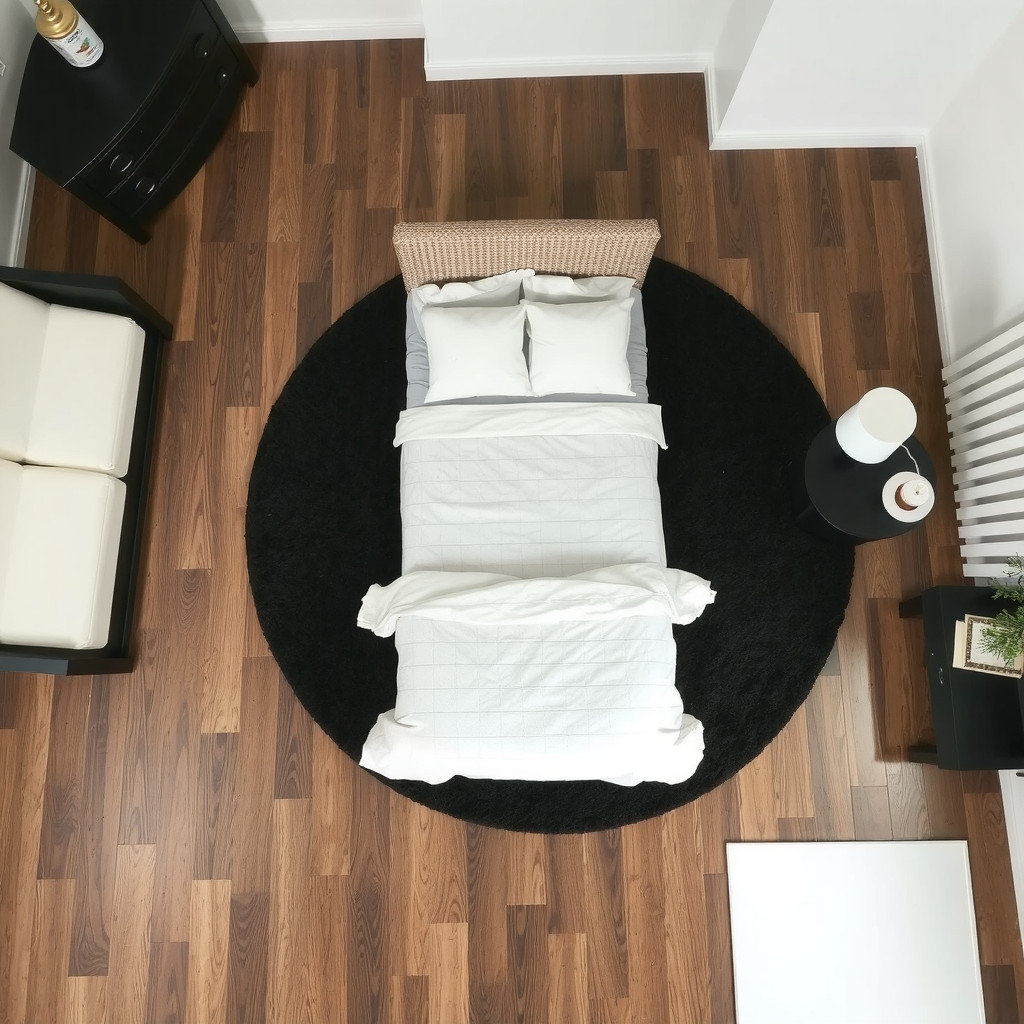 Spacious dark bedroom layout