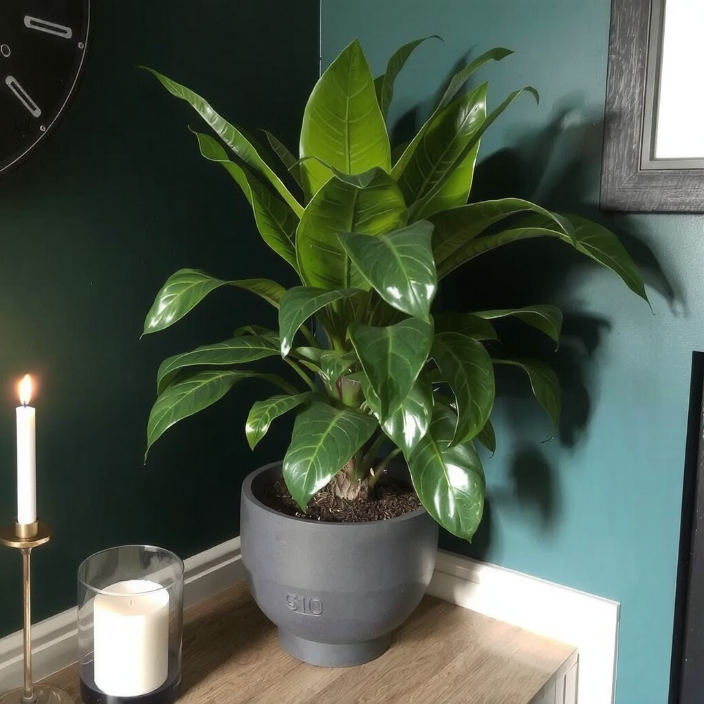 Indoor plant in dark corner