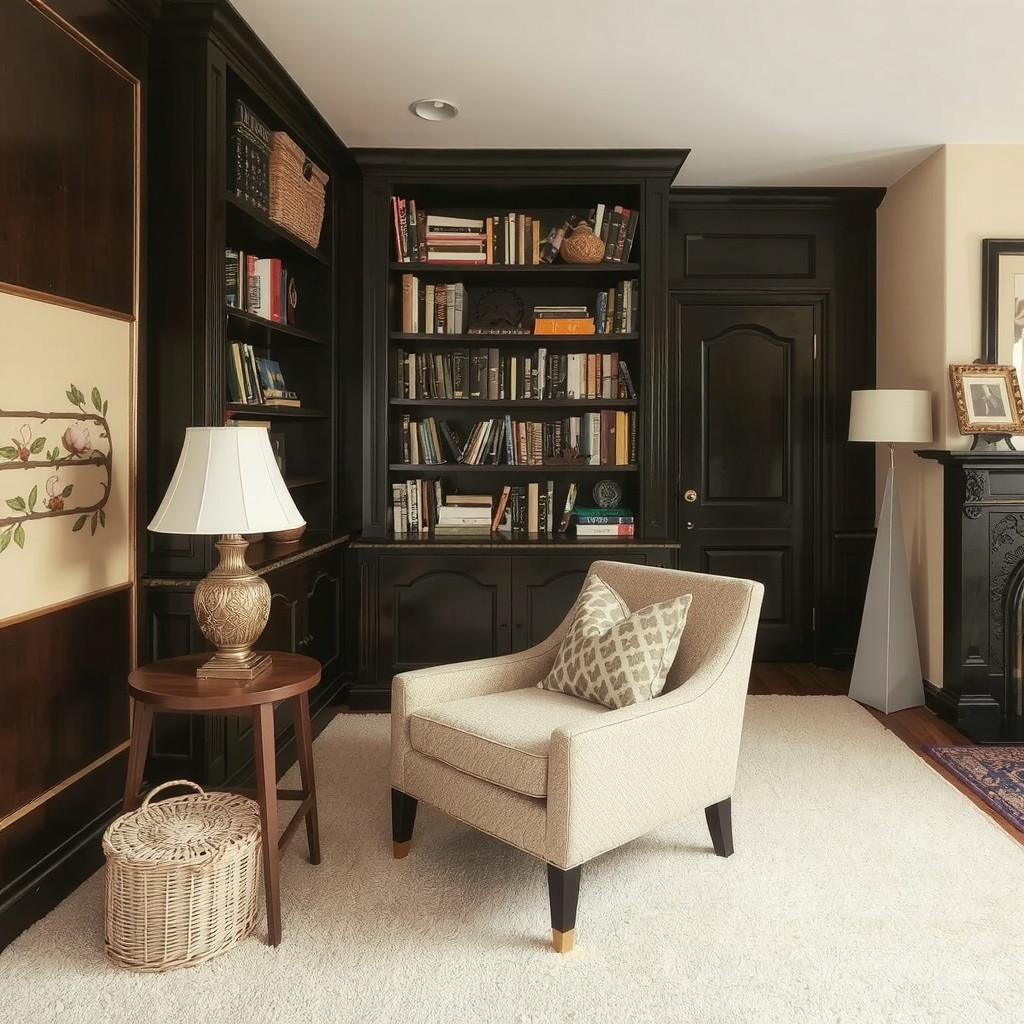 Cozy reading nook with a comfortable chair and floor lamp