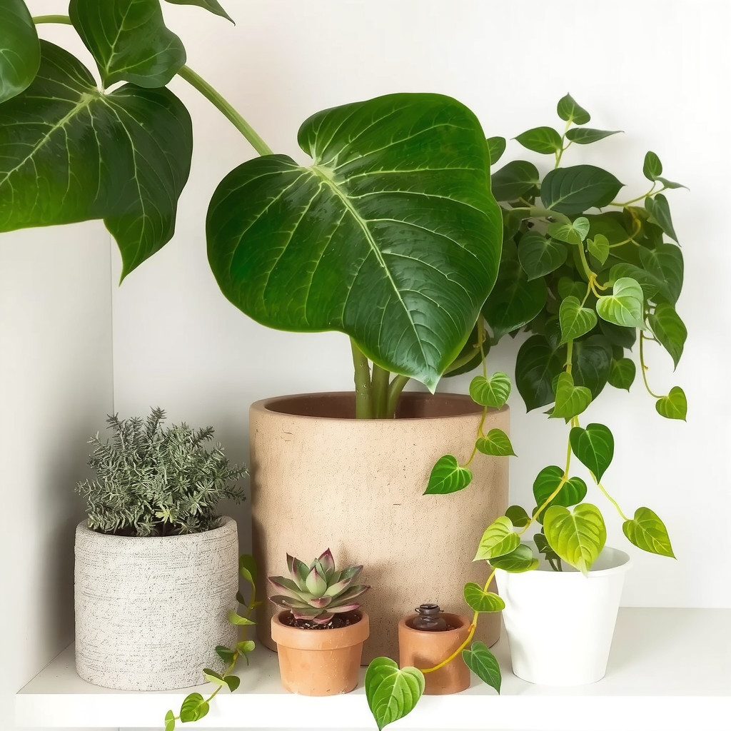 Small house plants on shelf