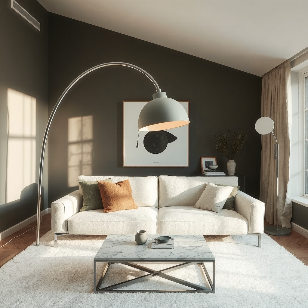 Arc lamp over sofa