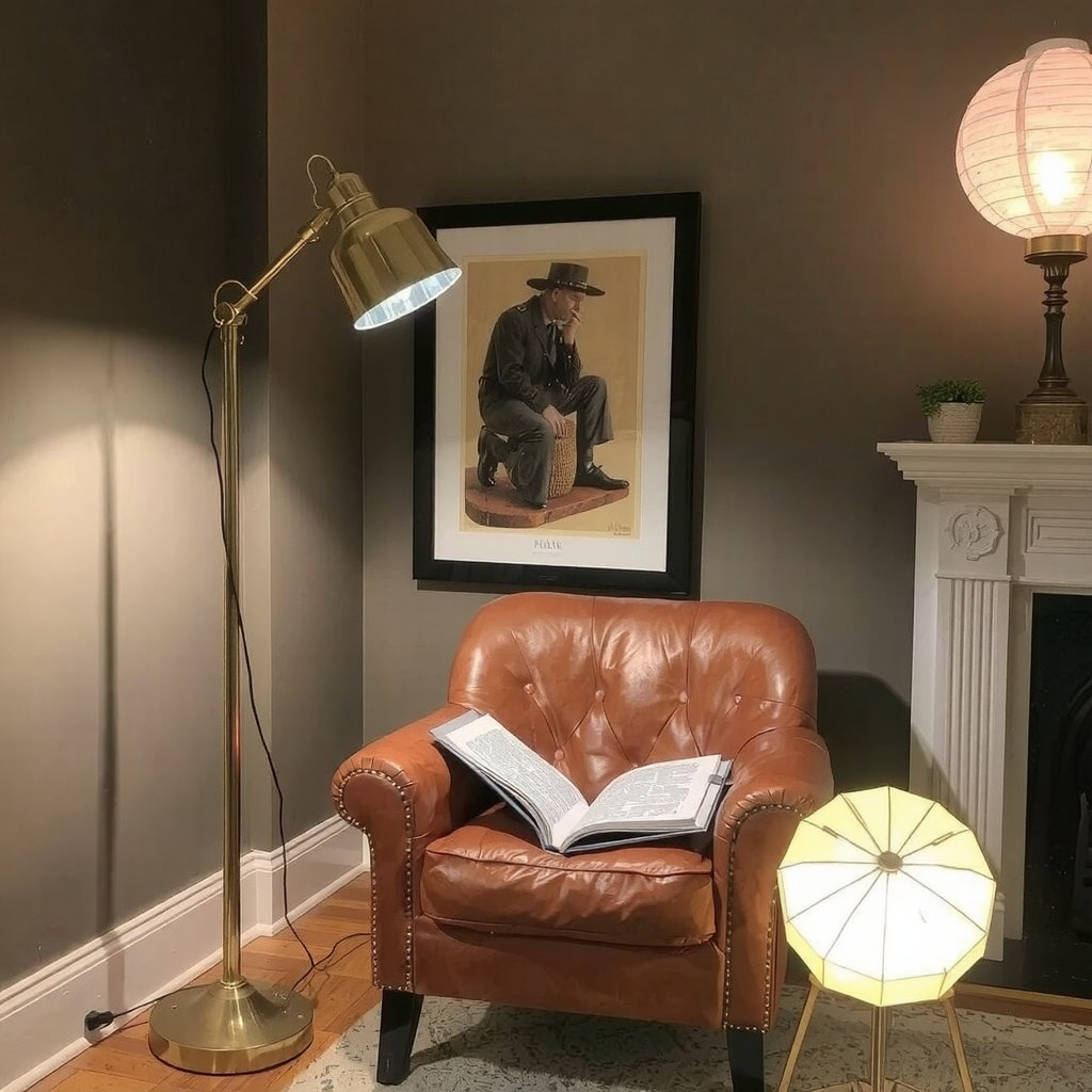 Cozy reading nook with warm lighting