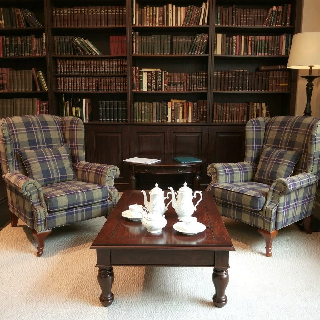 An intimate seating arrangement with wingback chairs
