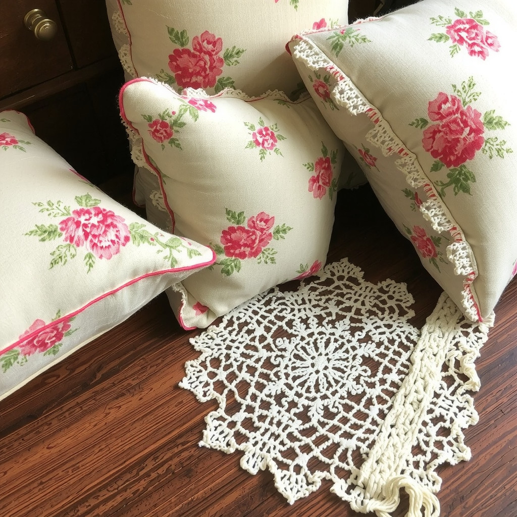 Close-up of floral chintz and knitted textures