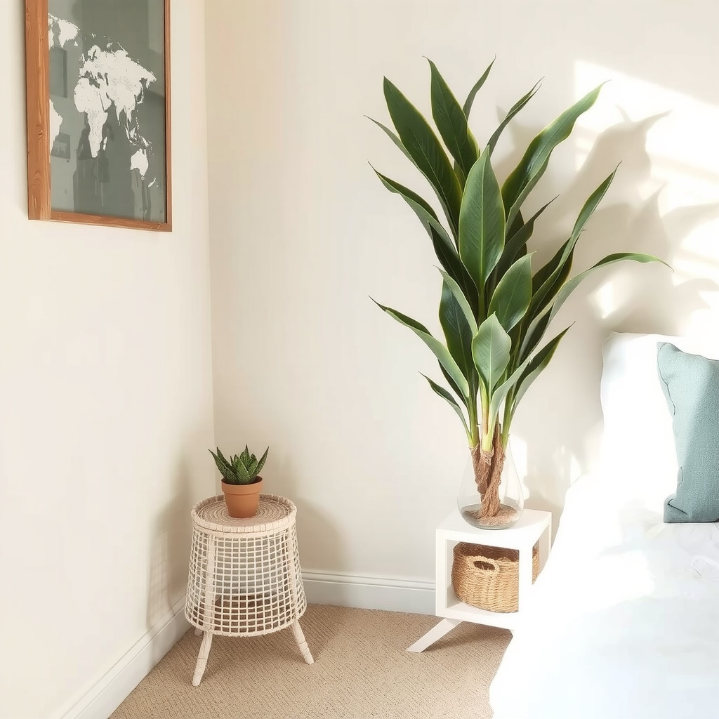 Tall snake plant in corner