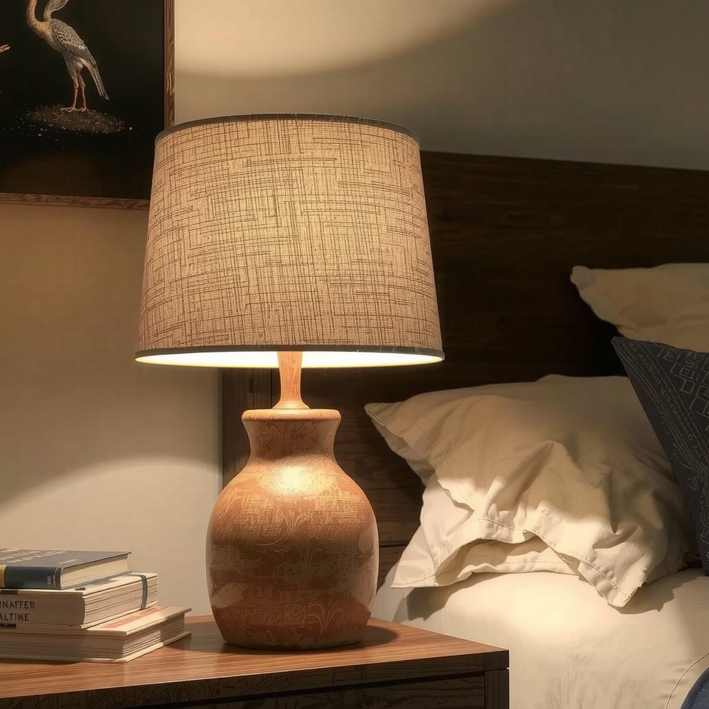 Warm bedside lighting with natural materials