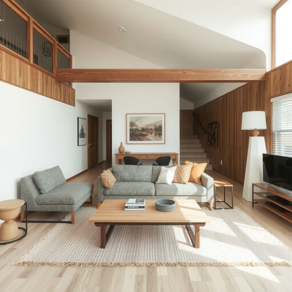Living area with low sofa and wooden coffee table