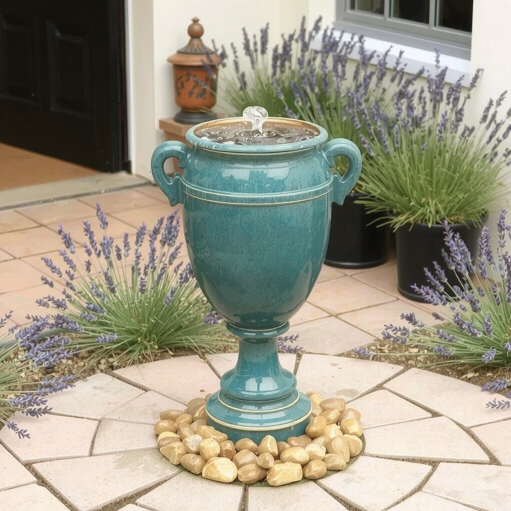 Glazed ceramic urn fountain