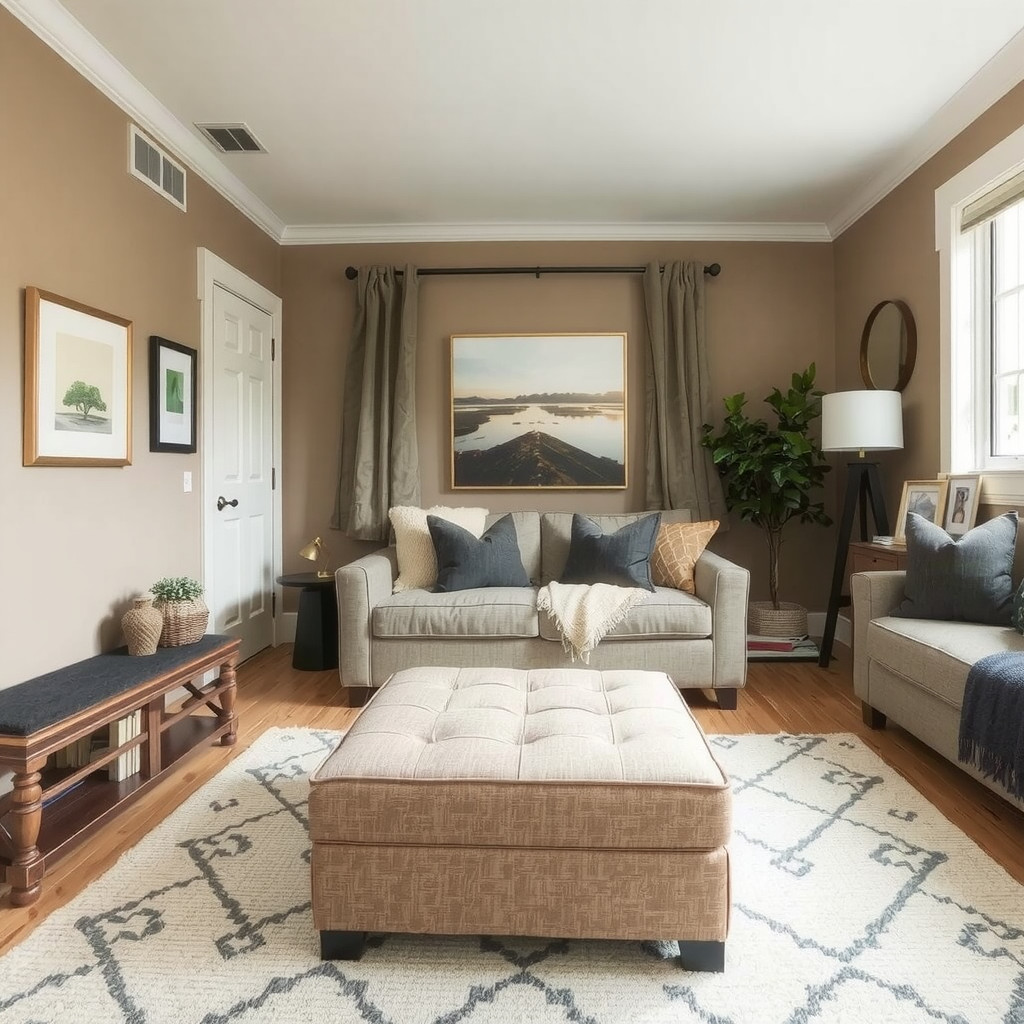 A small living room with a conversational circle