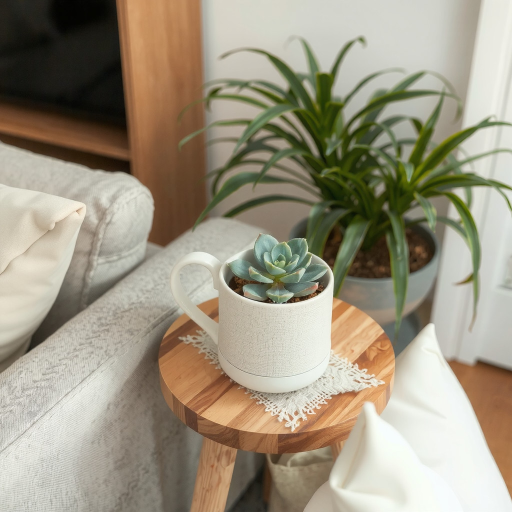 A small living room with a low-maintenance plant