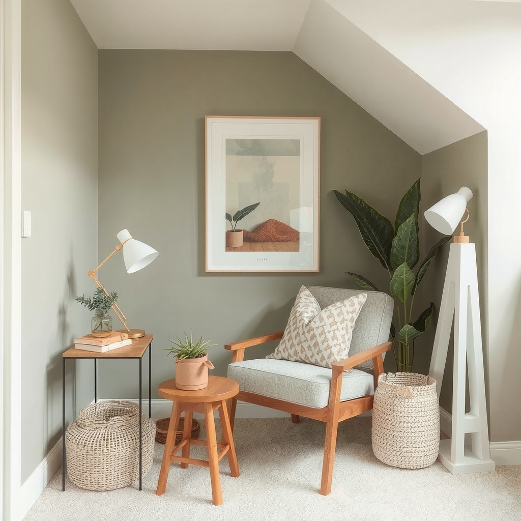 A cozy reading nook with a comfortable chair and a side table