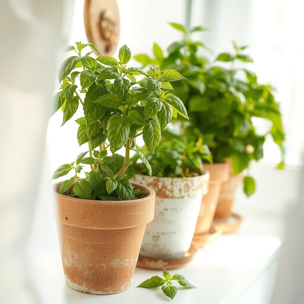 A vibrant eye-level close-up of lush green herbs