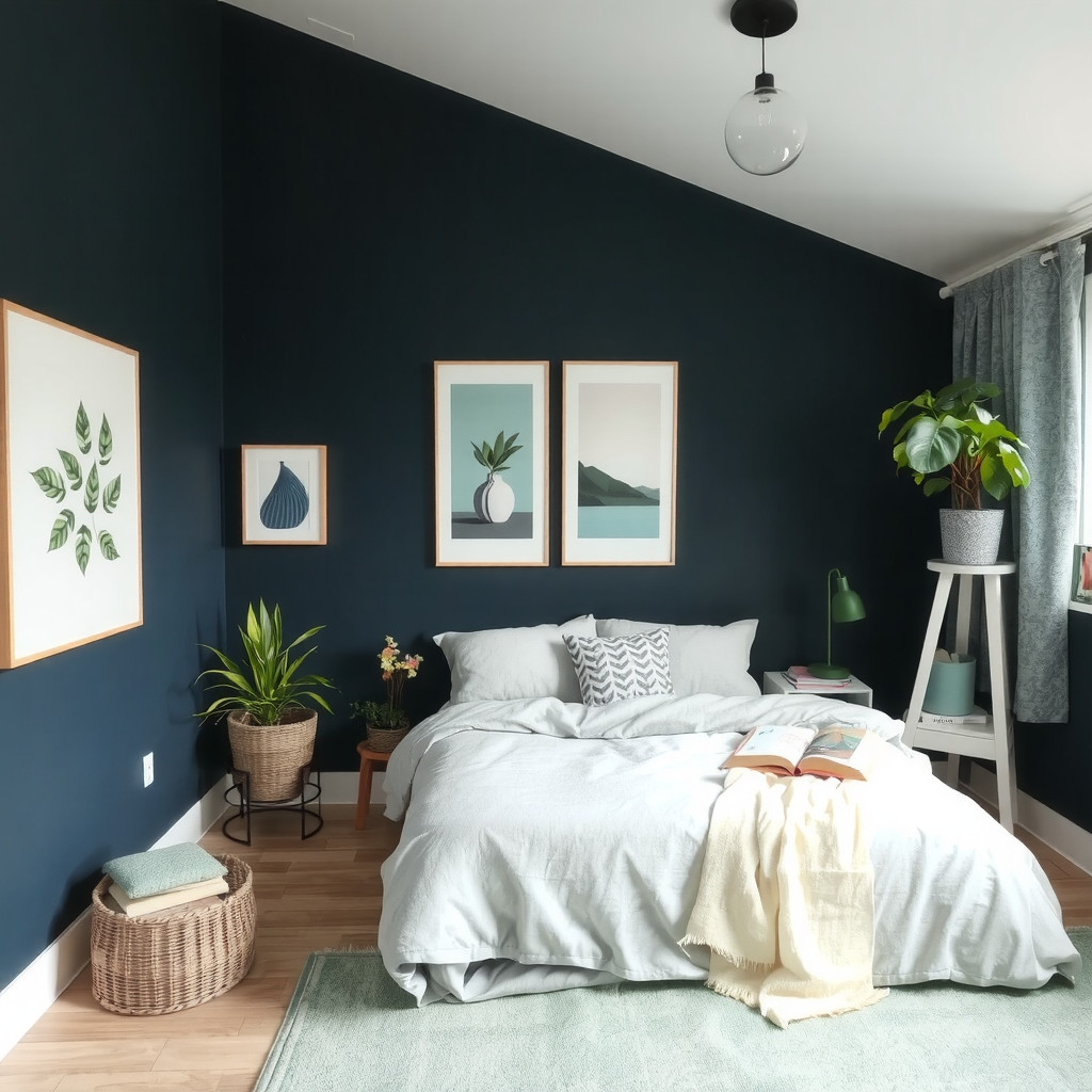 Sleep Serenity: Crafting a Restful Oasis with Moody Hues and Lush Greenery