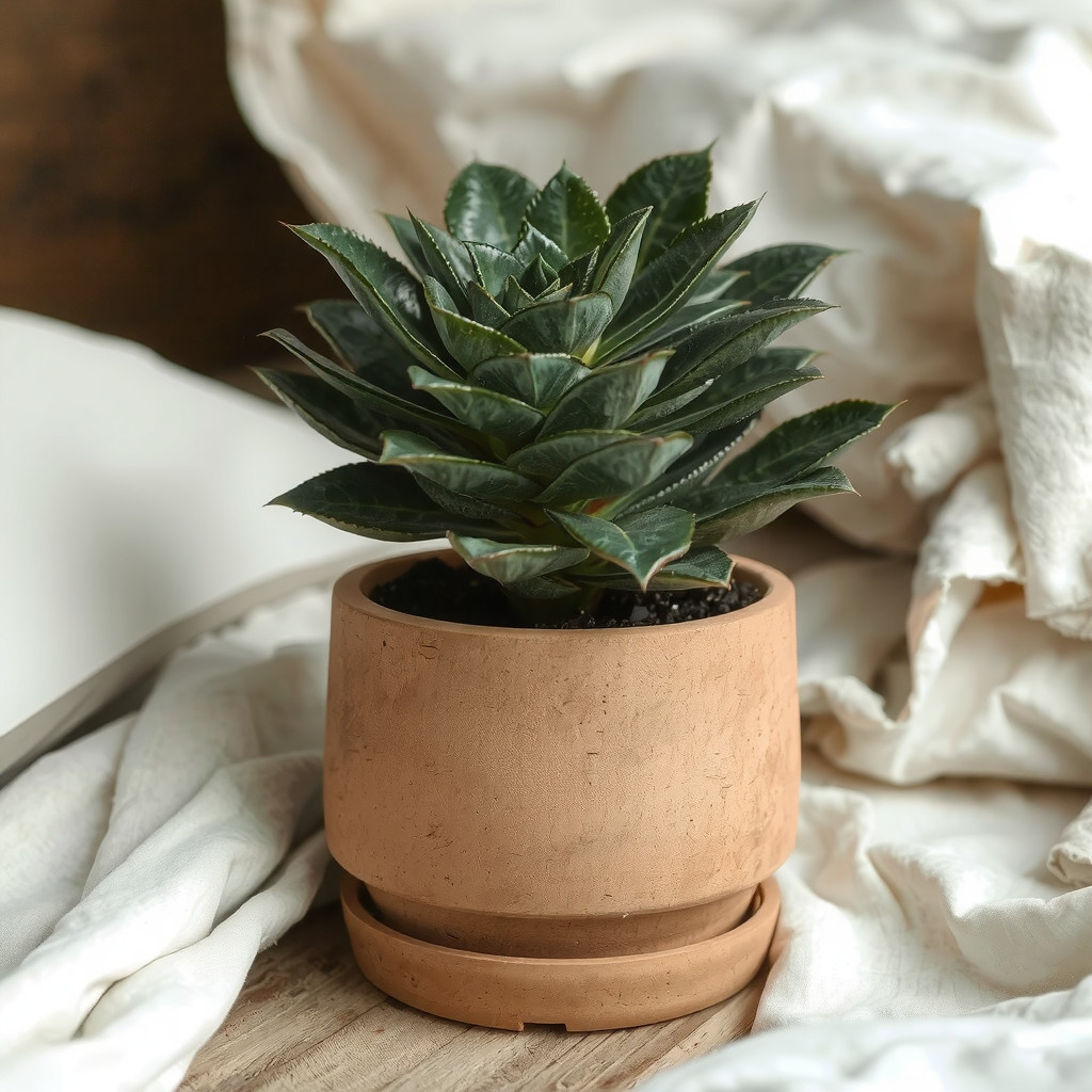 Textured pot on linen