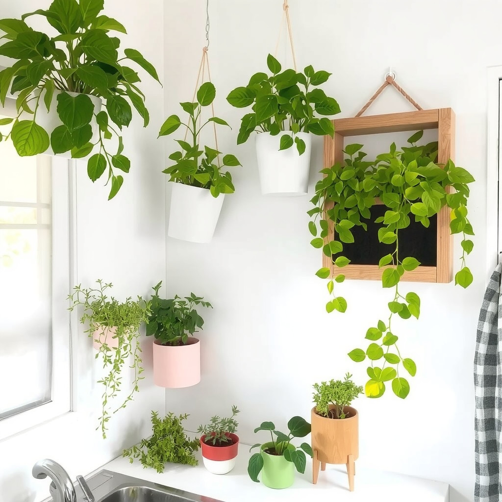 Hanging planters in small home decor