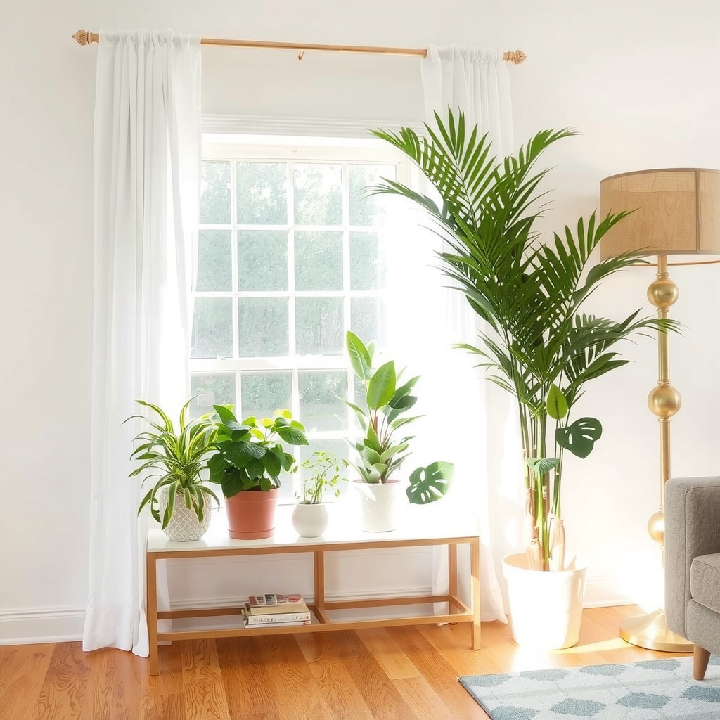 Bright window with soft greenery