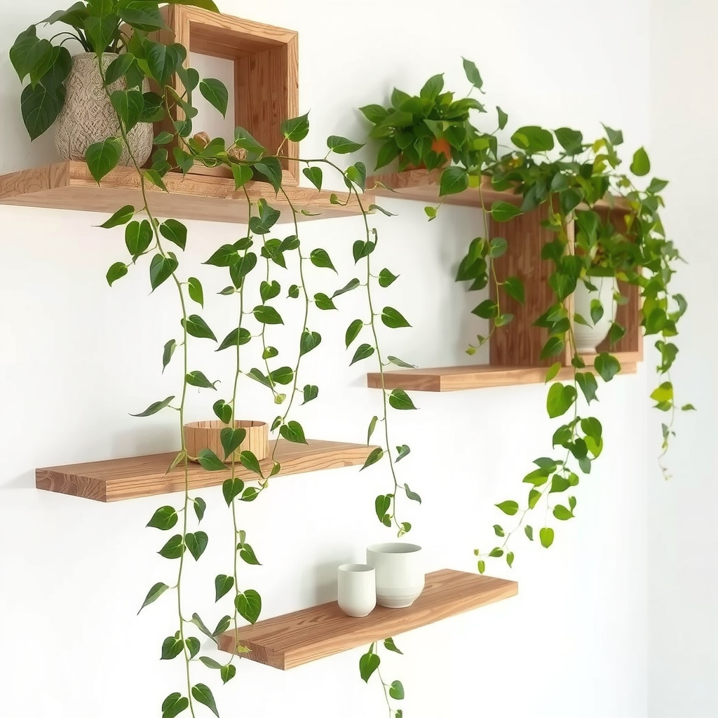 Floating shelves with plants
