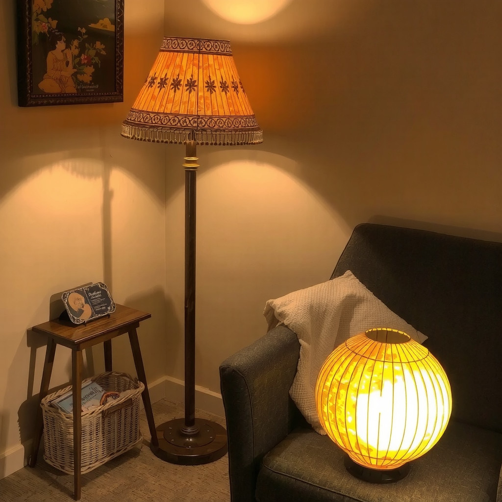 A warm corner with a paper floor lamp