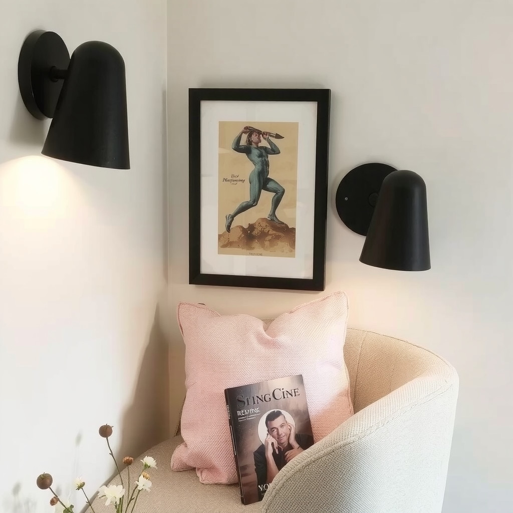 Wall mounted sconces in a cozy reading nook